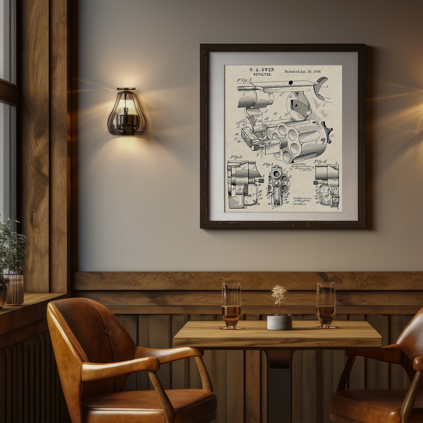 1898 G. A. Owen Revolver Patent Firearm Art 16x20 Vintage Gun Print on Custom Parchment - Portrait Version