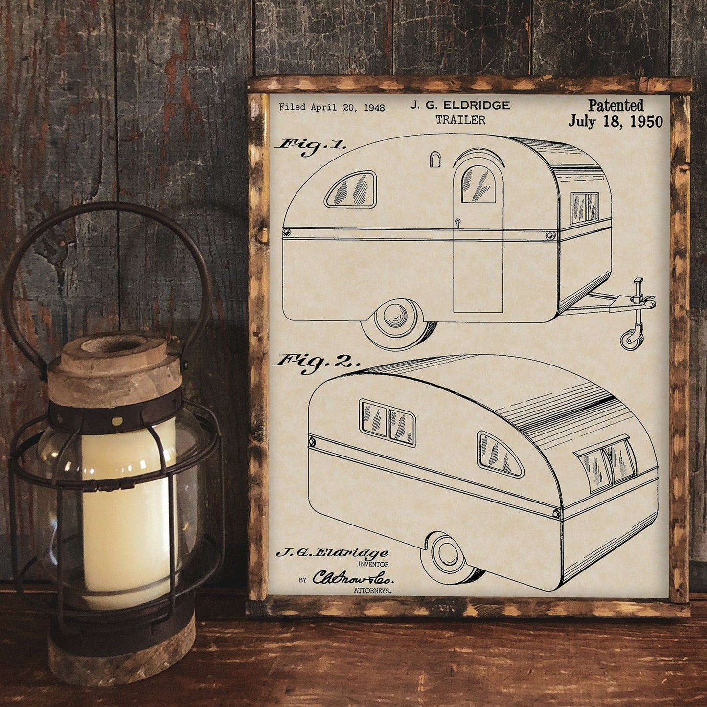 1950 Camper Patent Art 16x20 Vintage Camping Print on Custom Parchment