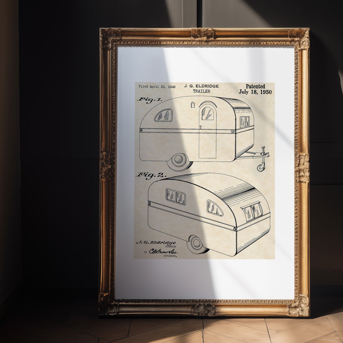 1950 Camper Patent Art 16x20 Vintage Camping Print on Custom Parchment