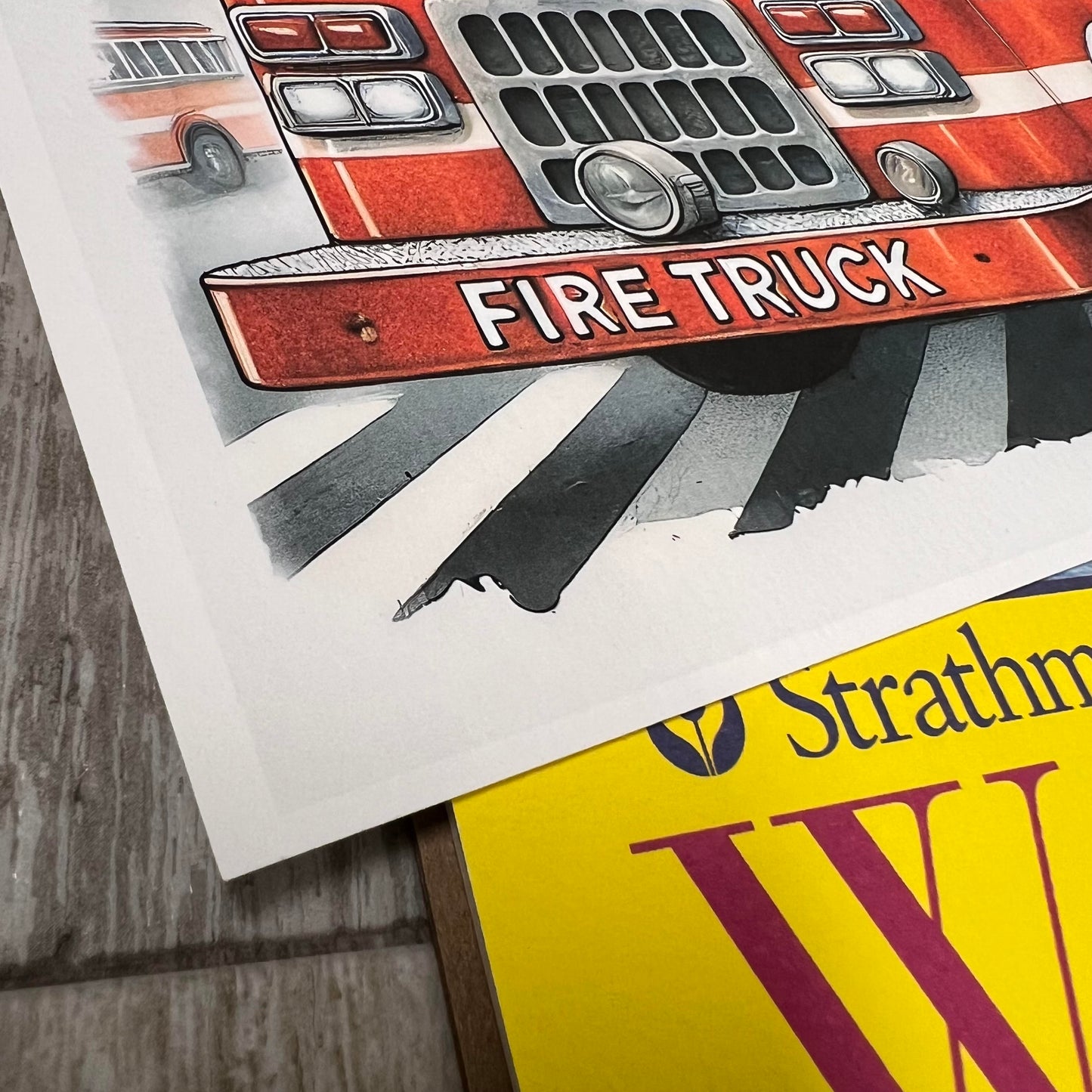Golden Doodle Fireman Dog Driving Fire Truck Art Print Limited Edition Signed & Numbered