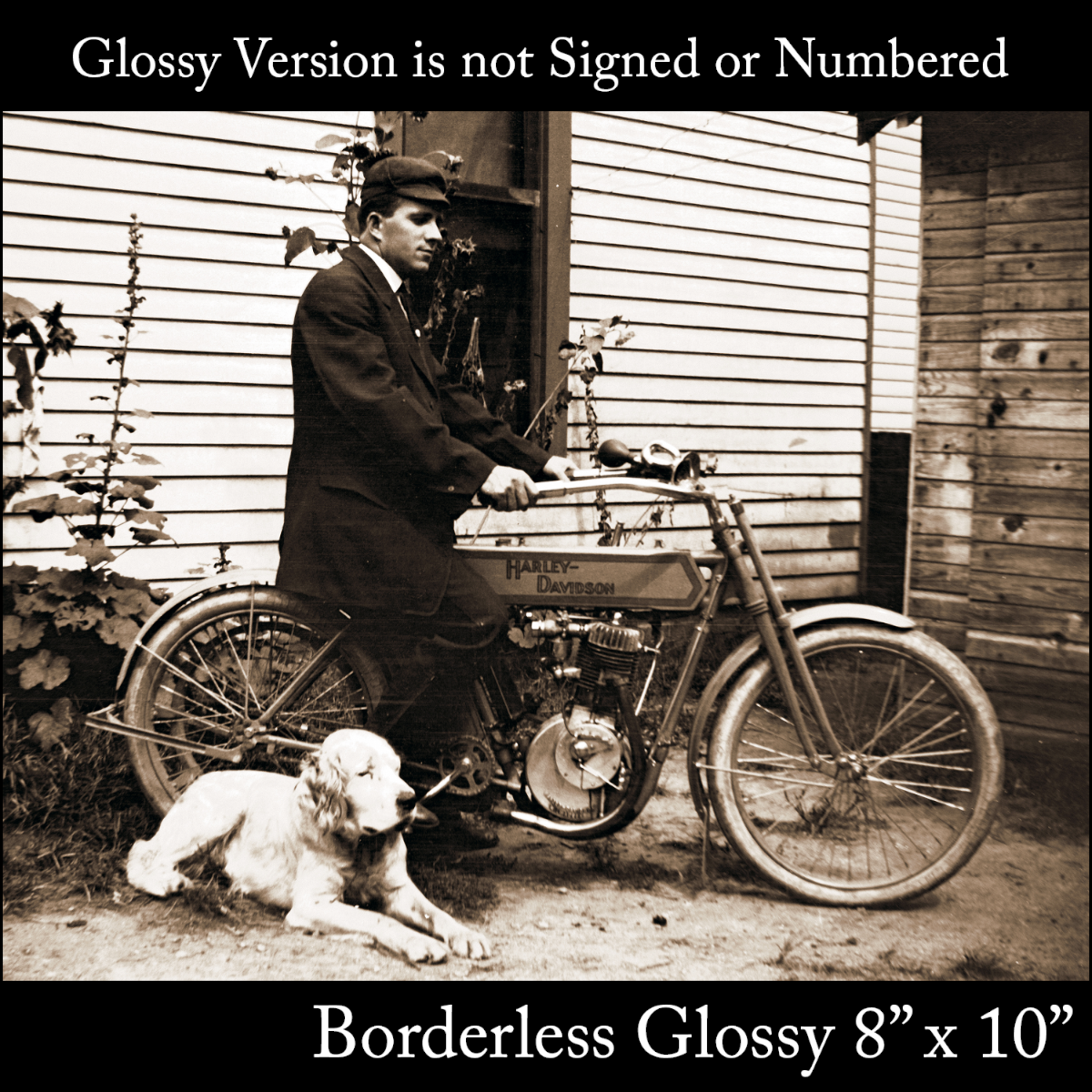Early 1900's 1st Harley-Davidson Motorcycle Bike Dog & Man Signed Fine Art Print