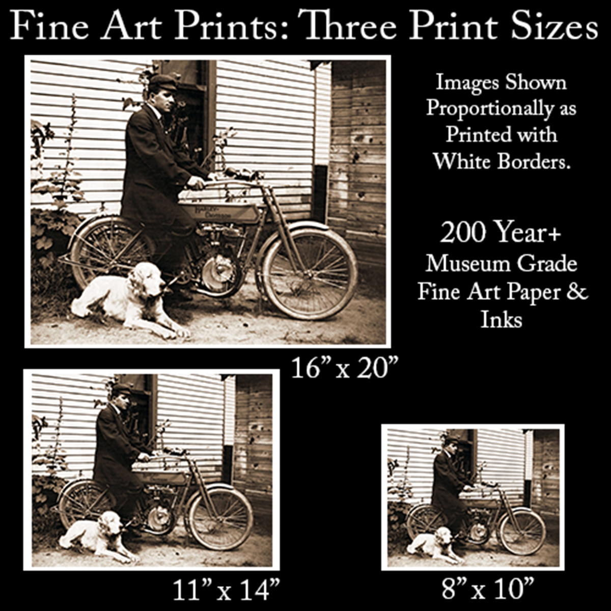 Early 1900's 1st Harley-Davidson Motorcycle Bike Dog & Man Signed Fine Art Print