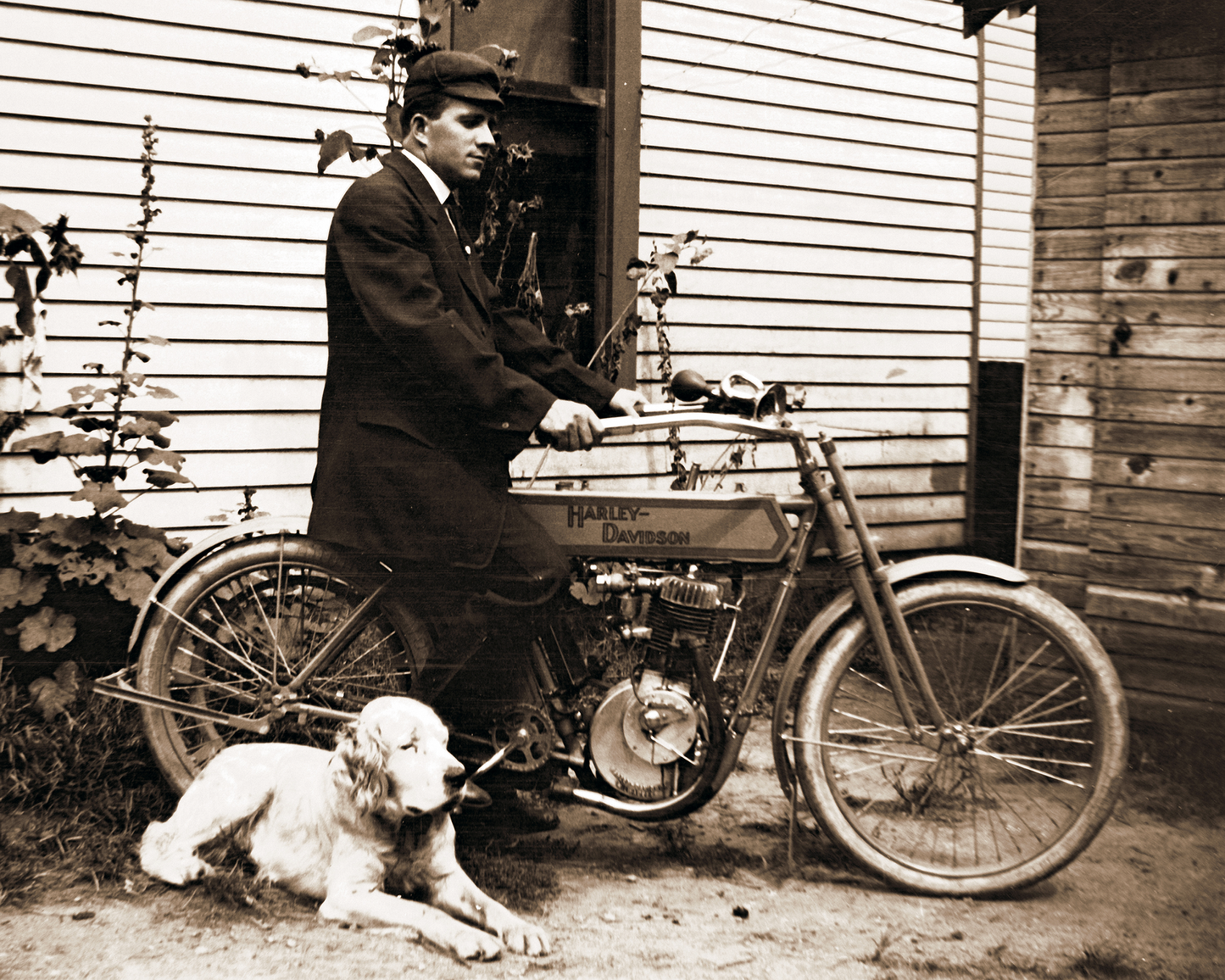 Early 1900's 1st Harley-Davidson Motorcycle Bike Dog & Man Signed Fine Art Print