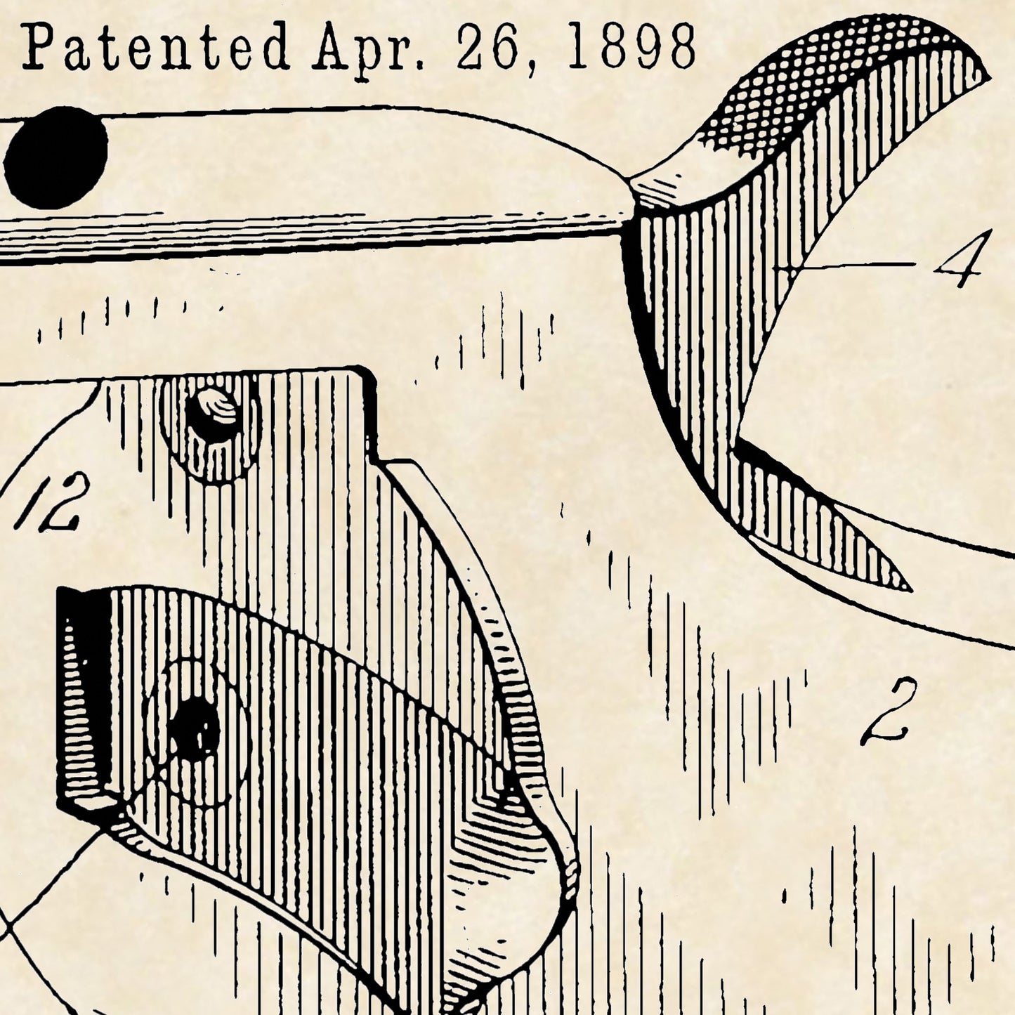 1898 G. A. Owen Revolver Patent Firearm Art 20x16 Vintage Gun Print on Custom Parchment - Landscape Version