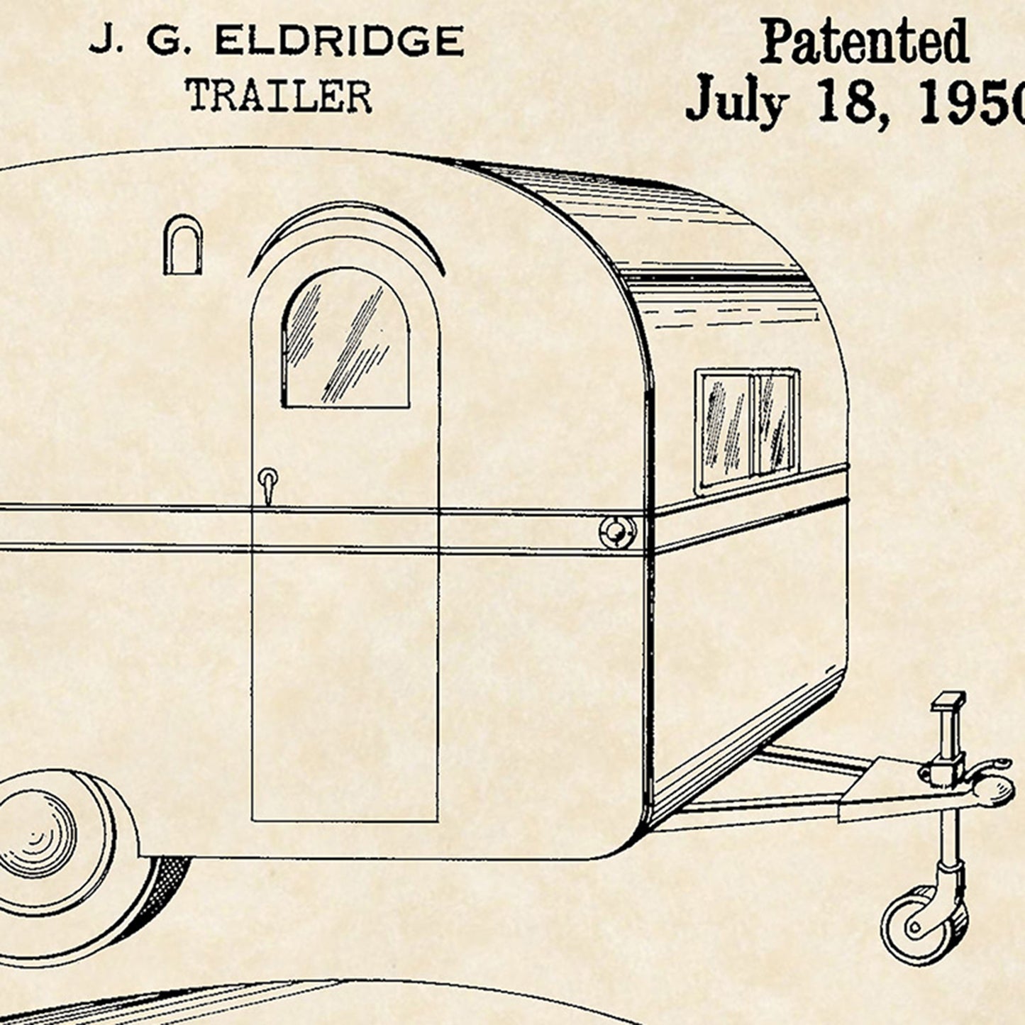 1950 Camper Patent Art 16x20 Vintage Camping Print on Custom Parchment