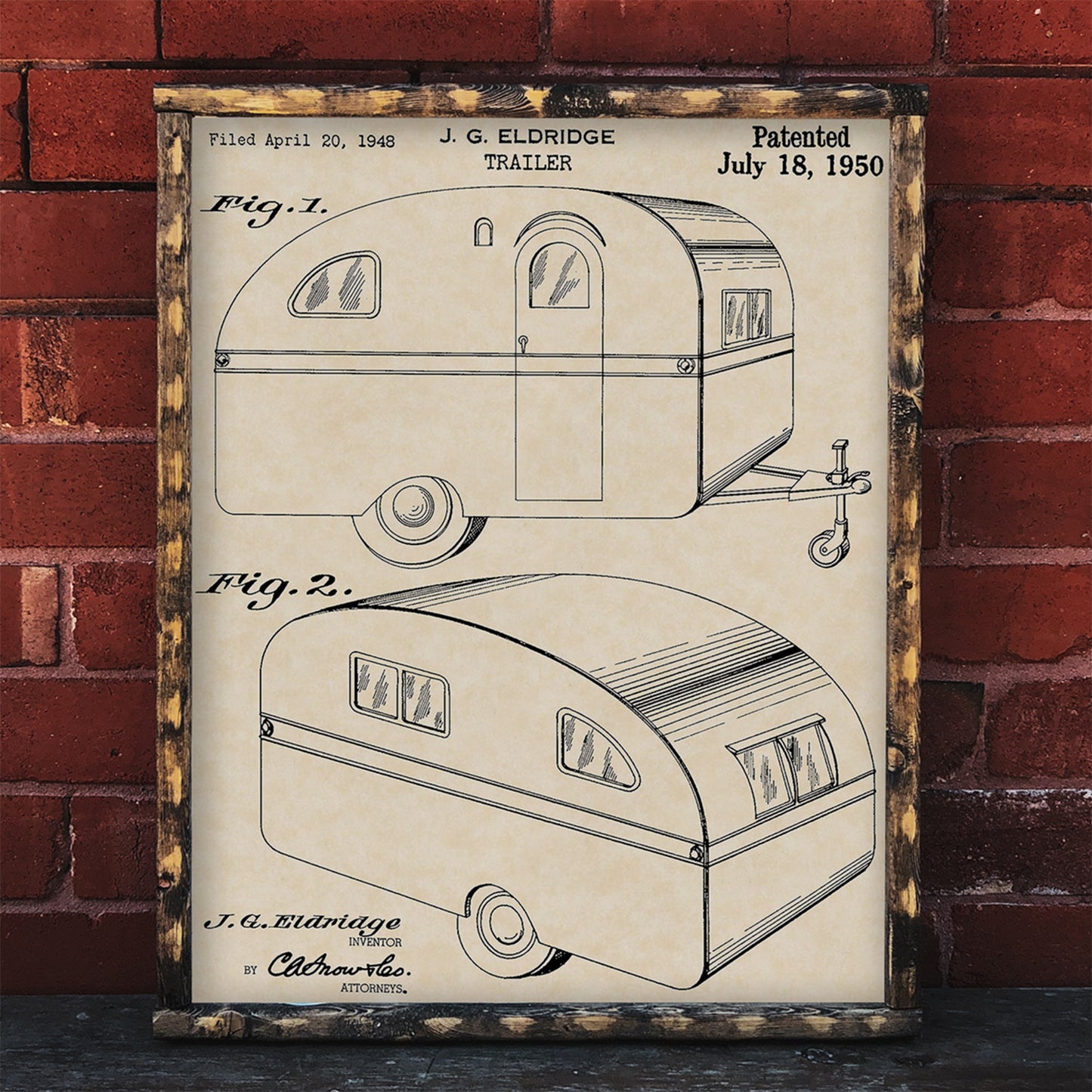 1950 Camper Patent Art 16x20 Vintage Camping Print on Custom Parchment